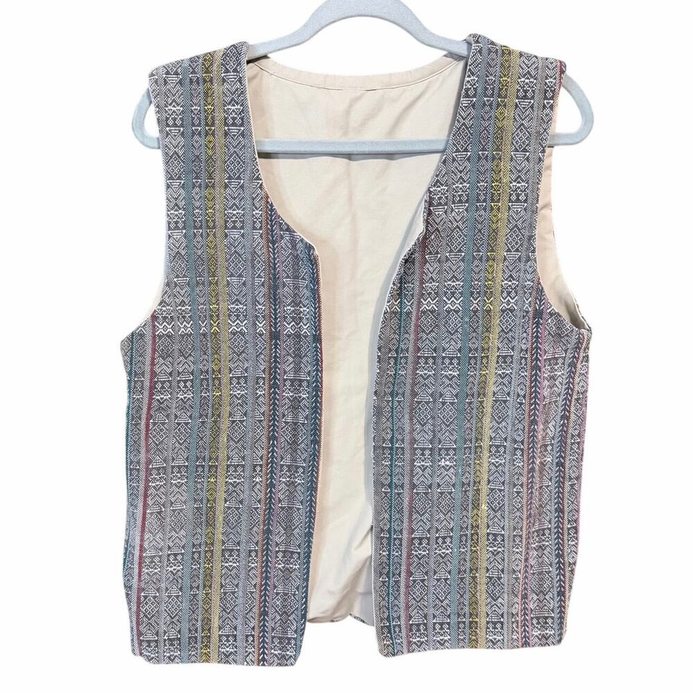 Vintage handmade Aztec southwest print vest fully lined interior pocket medium